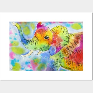 Colourful Cute Elephant blowing his own trumpet Posters and Art